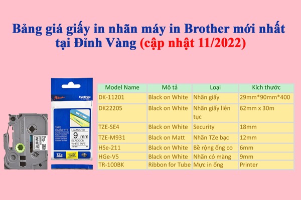 Bảng giá giấy in nhãn Brother mới nhất tại Đỉnh Vàng (Cập nhật 26/11)