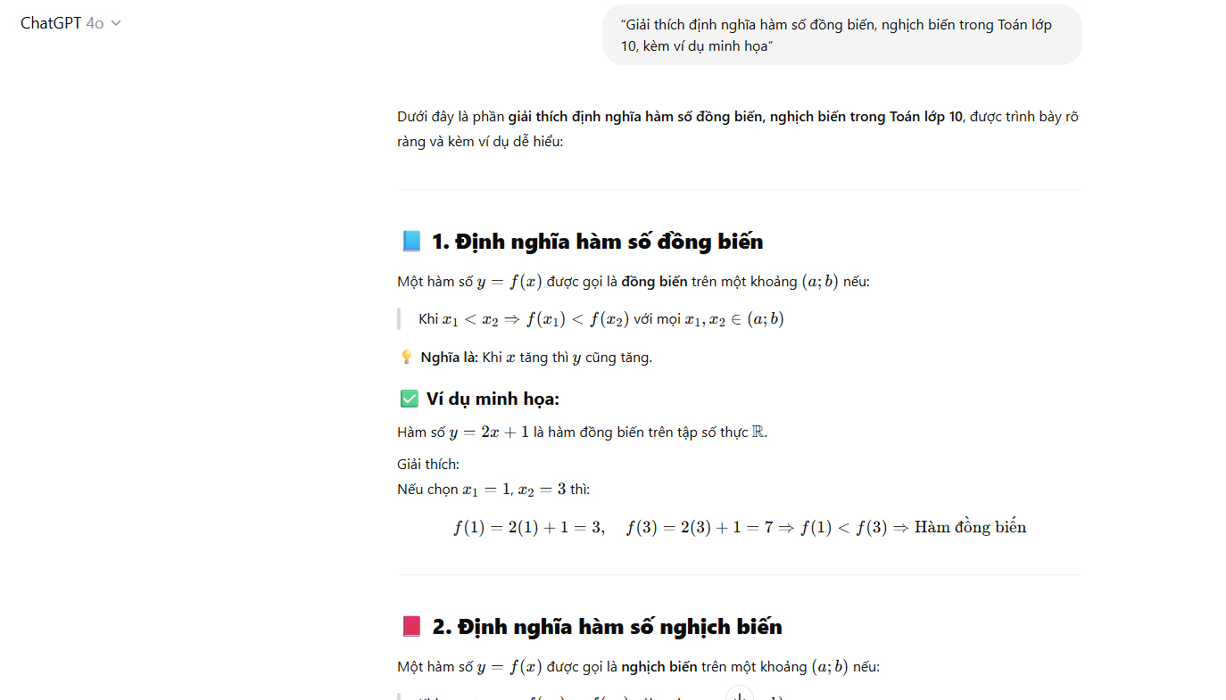 Giải thích định nghĩa hàm số đồng biến, nghịch biến trong Toán lớp 10, kèm ví dụ minh họa.