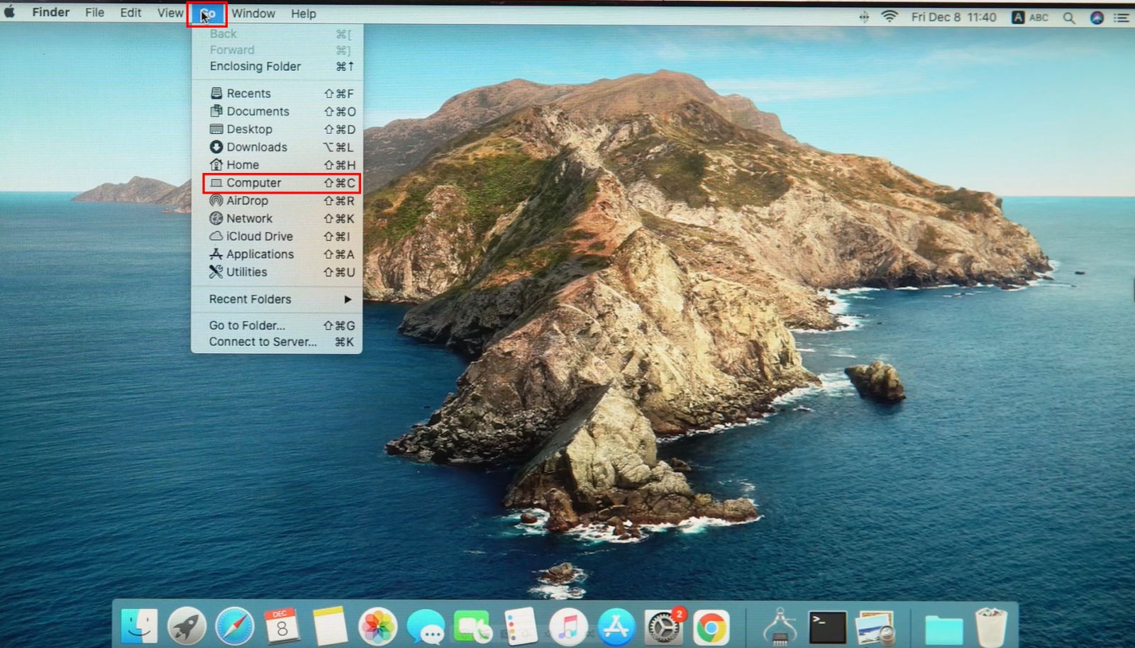 Trên Finder, chọn Go > Computer > Macintosh HD.