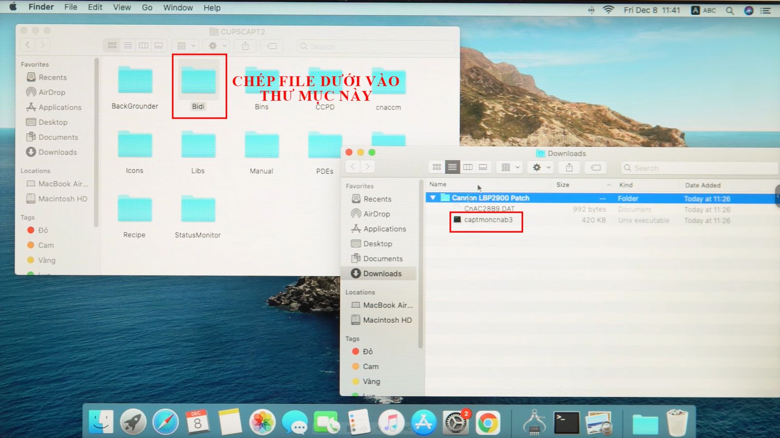 Chép 2 file mod trong thư mục đó vào thư mục Bidi bên trong CUPSCAPT2