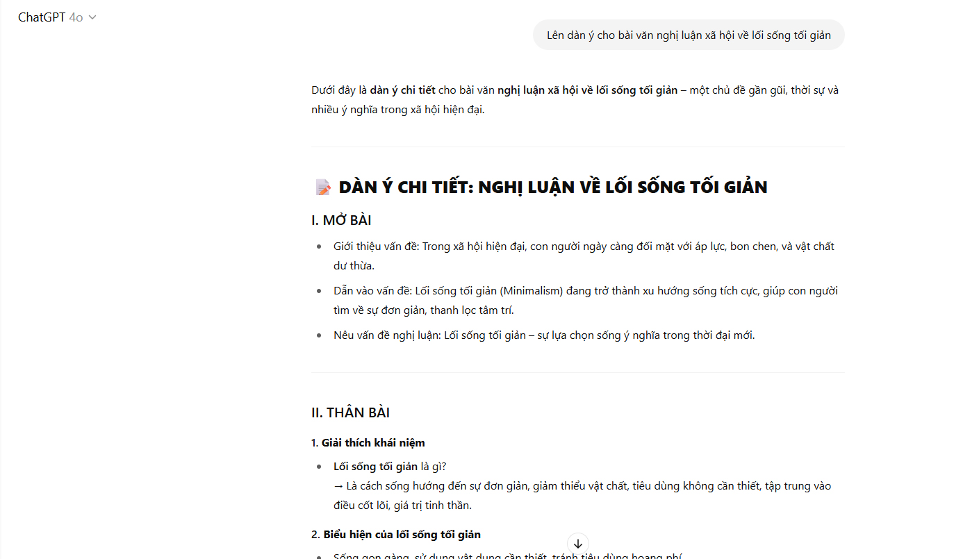 Lên dàn ý cho bài văn nghị luận xã hội về lối sống tối giản.