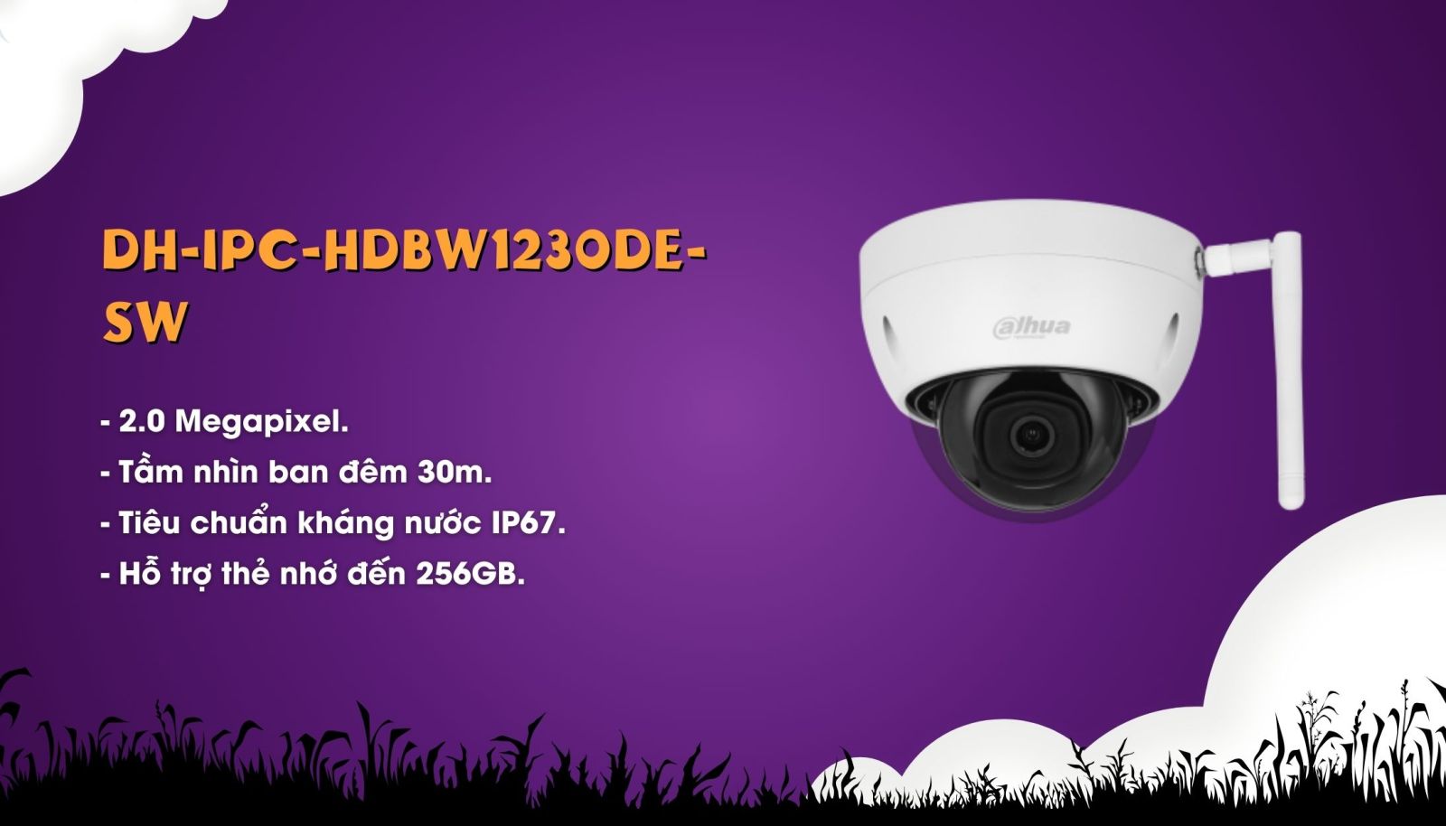 Camera IP Wifi 2MP bán cầu DAHUA DH-IPC-HDBW1230DE-SW.