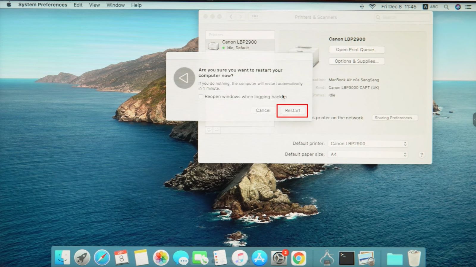 Khởi động lại máy tính Mac.