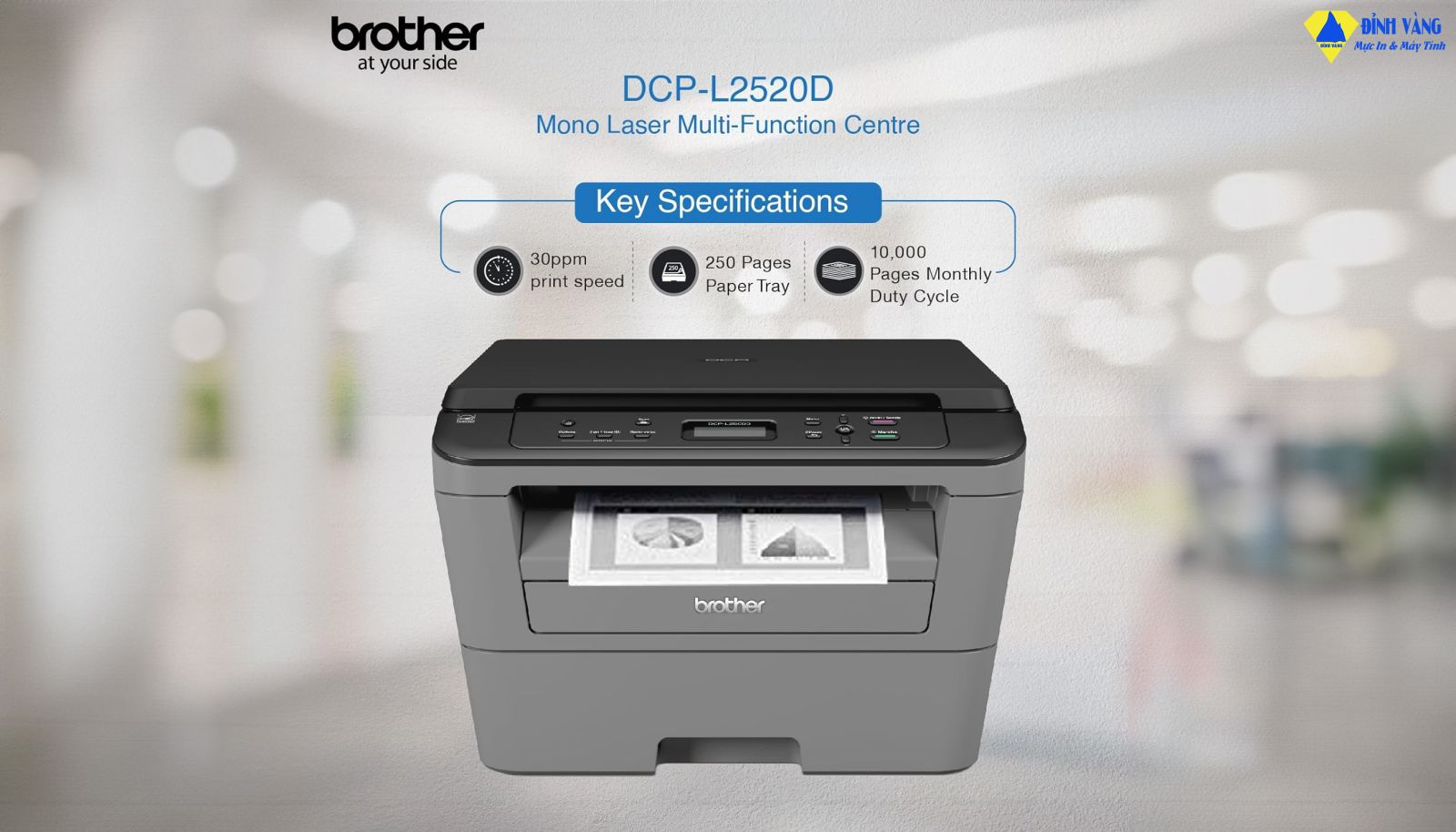 thái in ấn và các thông số khác.  Máy in đen trắng Brother DCP-L2520D đáp ứng nhu cầu in ấn cho doanh nghiệp và gia đình