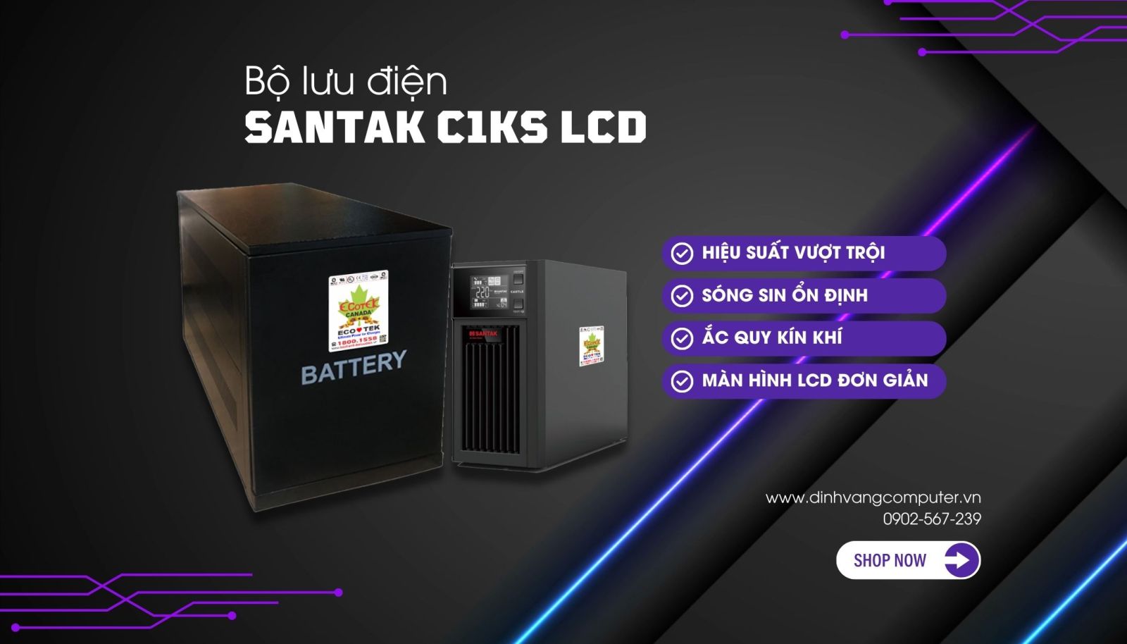 Bộ lưu điện Online UPS Santak C1KS LCD (1000VA/900W)