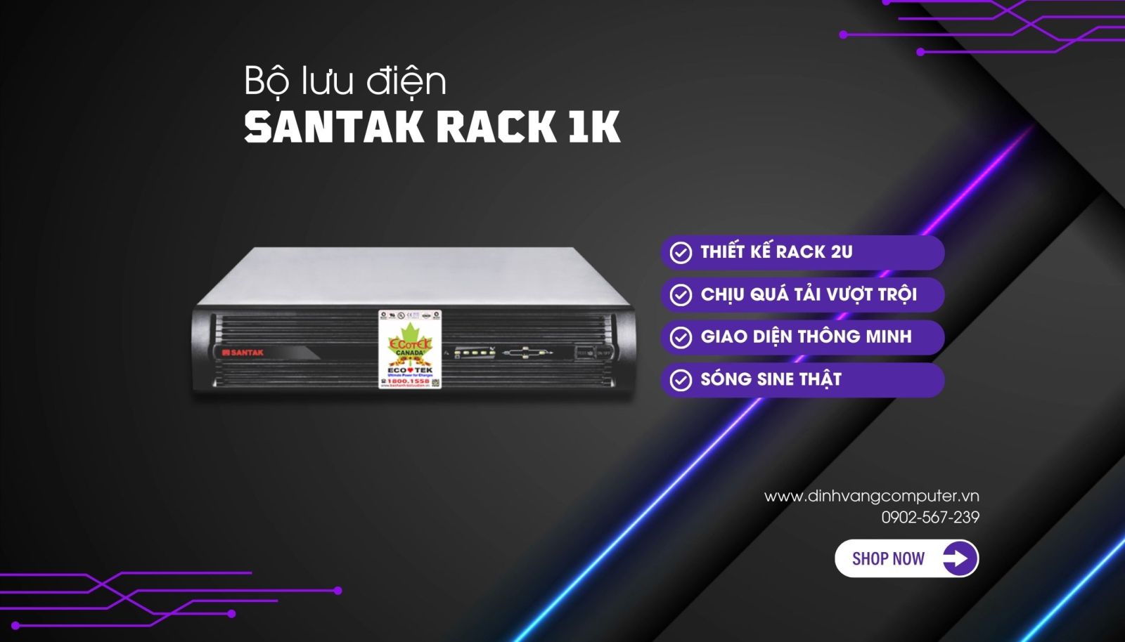 Bộ lưu điện Online Santak RACK 1K (1000VA/ 900W)
