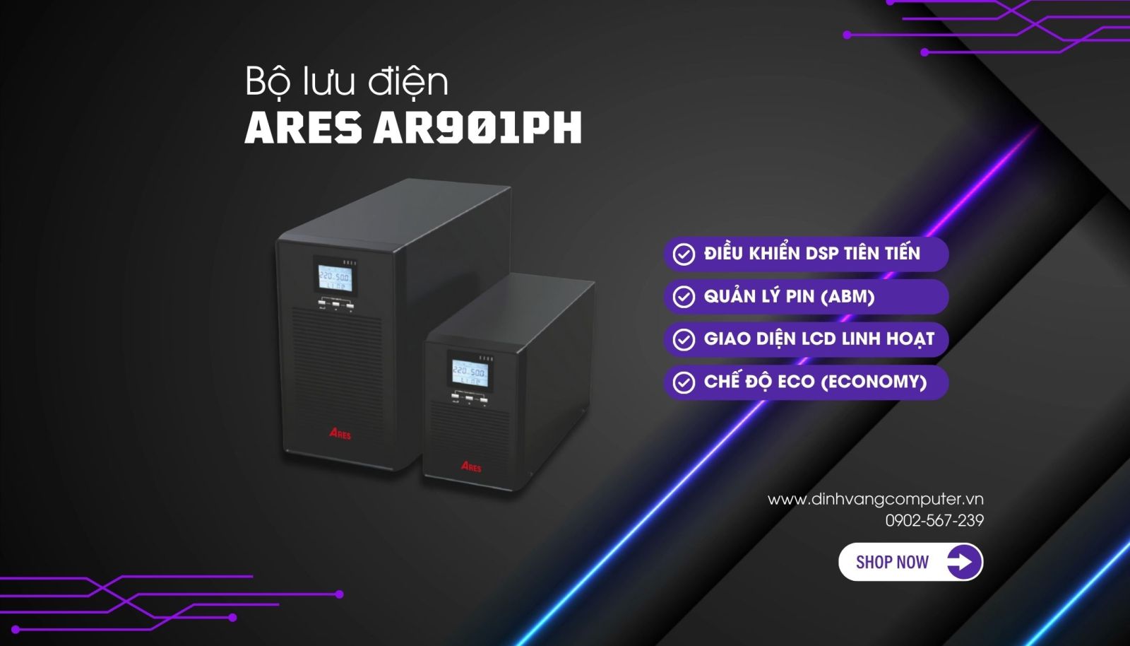 Bộ lưu điện Online ARES AR901PH (1000VA/900W)