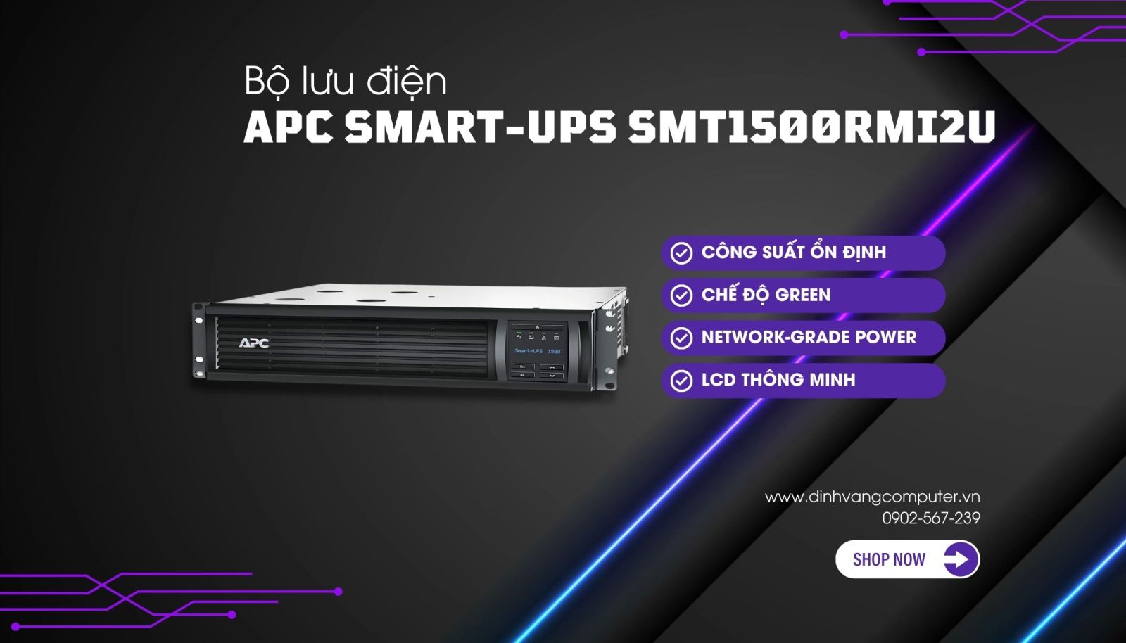 Bộ lưu điện Online APC Smart-UPS SMT1500RMI2U LCD RM 2 (1500VA/1000W)