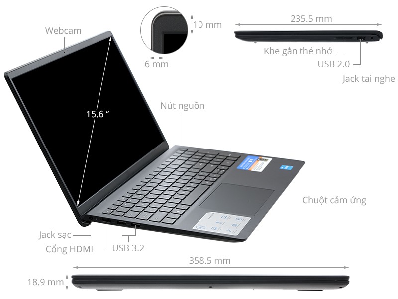  Laptop Dell Inspiron 15 3511 P112F001CBL 