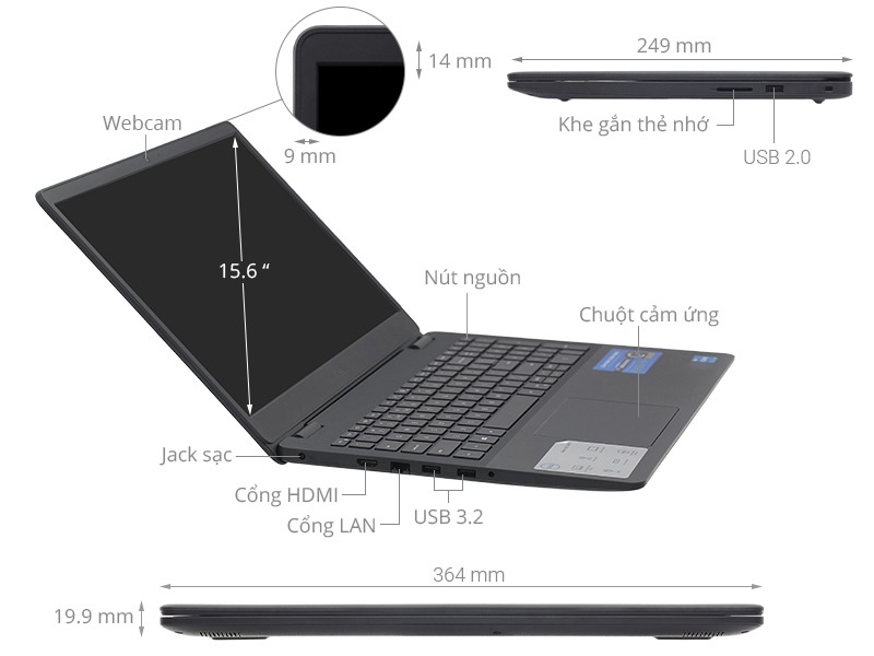 Laptop Dell Vostro 3500 V5I3001W (I3 1115G4/ RAM 8G/ SSD 256G/ 15.6 inch / Win 10) Chính Hãng
