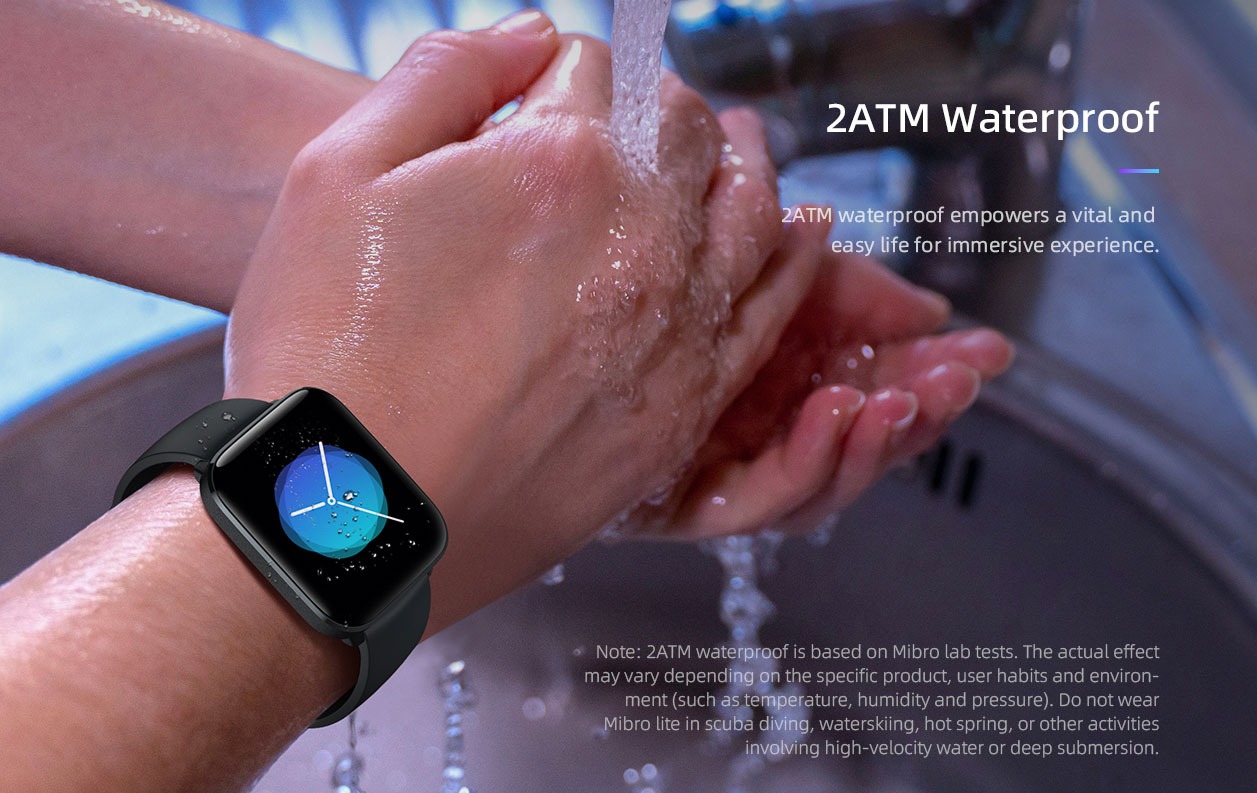 Đồng hồ thông minh Mibro C2 XPAW009 có khả năng chống nước đạt tiêu chuẩn 2ATM.