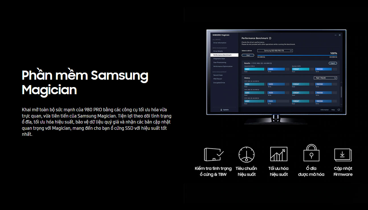 Phần mềm quản lý Samsung Magician Điều khiển tối ưu, dễ dàng nâng cấp.