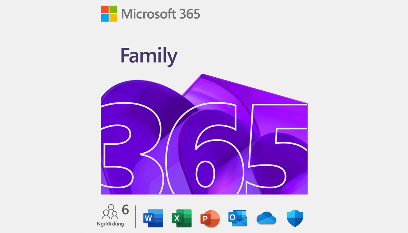 Phần mềm Office Microsoft 365 Family 6GQ-01896 (6 người, 30 thiết bị, 12 tháng).